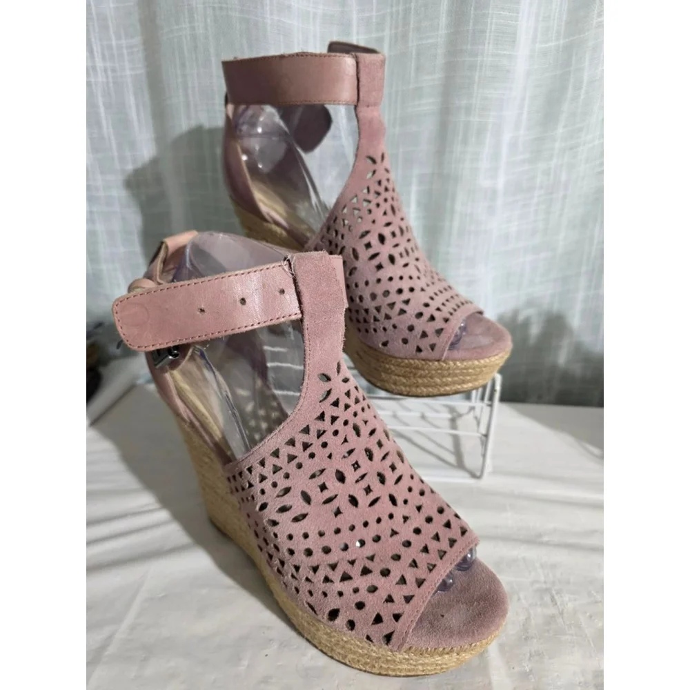Women's Marc Fisher Pink Beige Espadrille Wedge Sandals US‎ 7